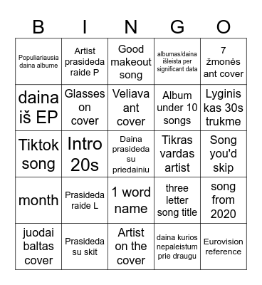 spotify bingo Card
