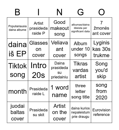 spotify bingo Card