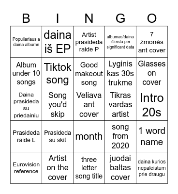 spotify bingo Card