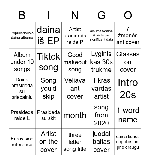 spotify bingo Card