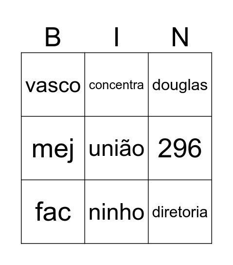 Bingo 296 Bingo Card