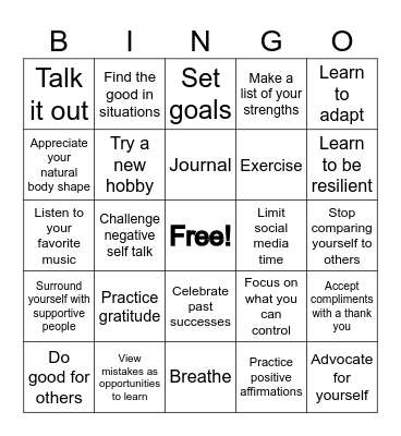 Mental Health Strategies! Bingo Card