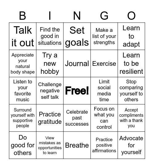 Mental Health Strategies! Bingo Card