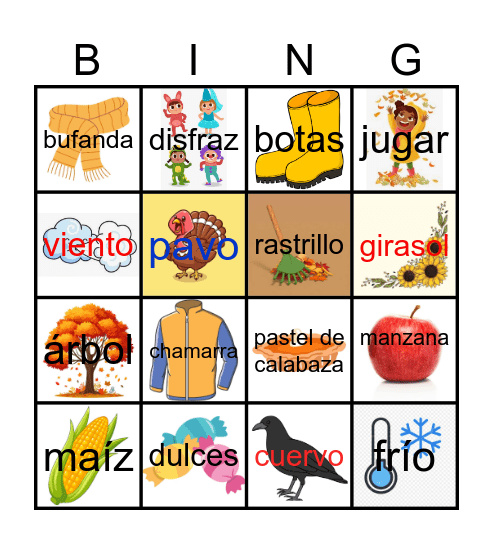el otoño Bingo Card