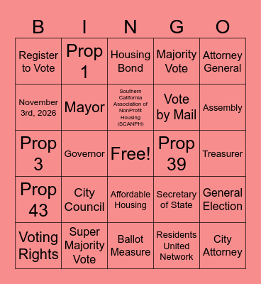 2026 ELECTION BINGO Card