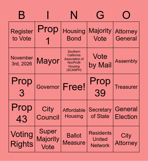 2026 ELECTION BINGO Card