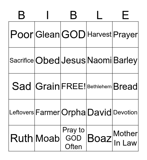 Ruth and Naomi Bingo Card