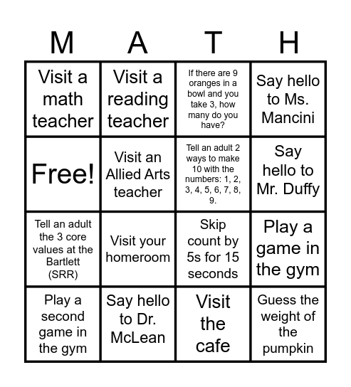 Bartlett Back to School Night - Family Card Bingo Card