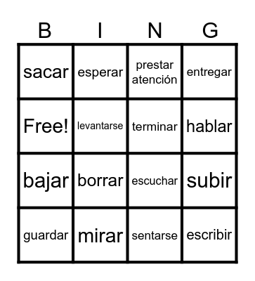 TPR Verbs Bingo Card
