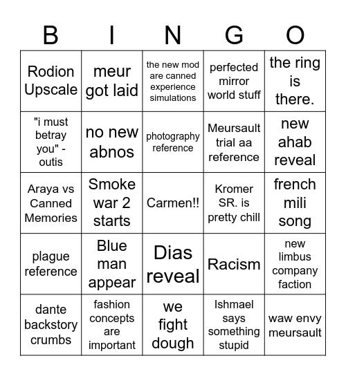 canto 10 bingo!!!! Bingo Card