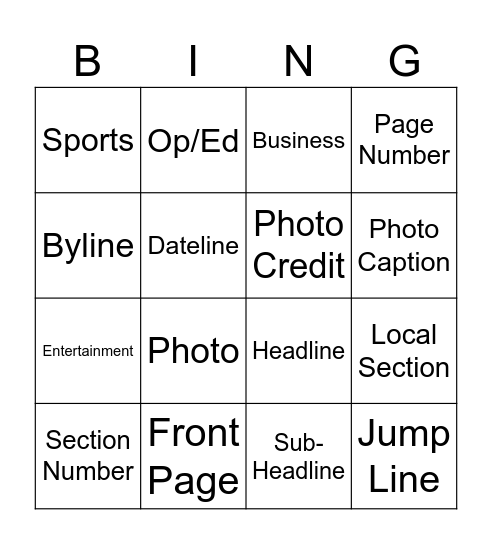 Journalism Bingo Card