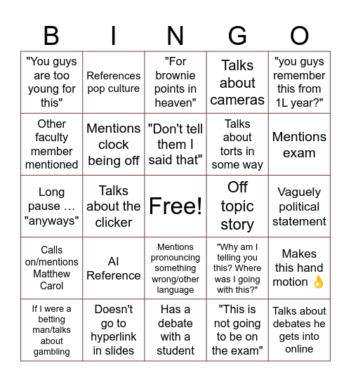 Evidence Bingo Card