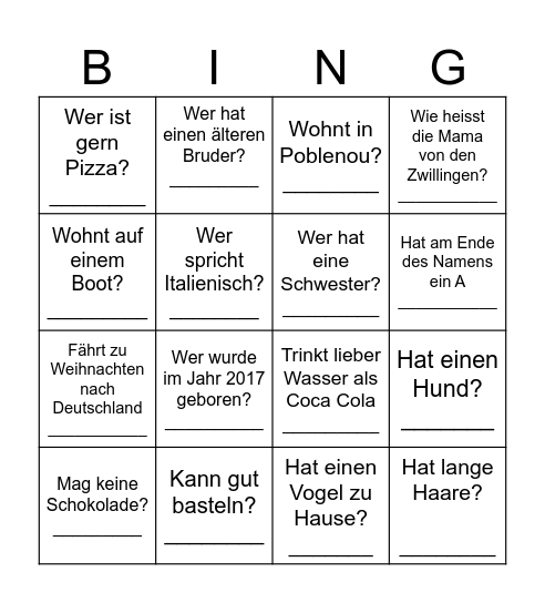 Kennenlernbingo Card