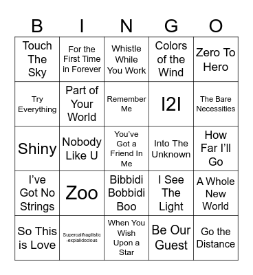 DISNEY Bingo Card