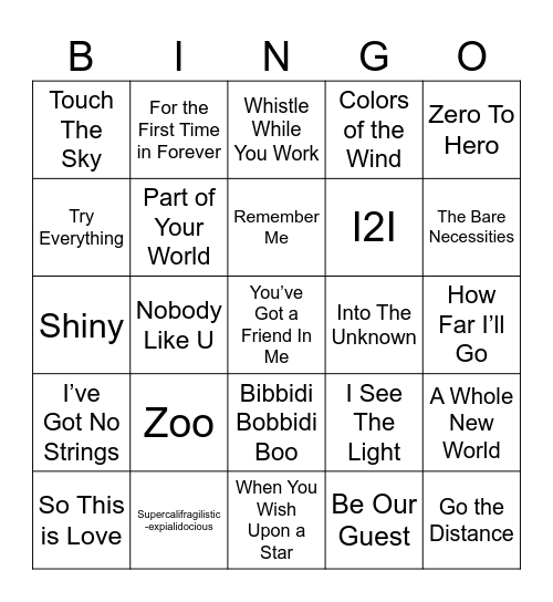 DISNEY Bingo Card