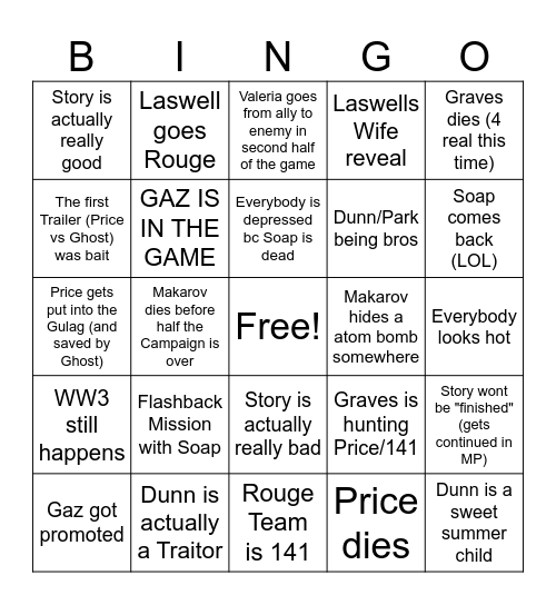 MW 4 Bingo Card