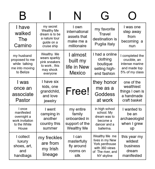 Goddess Bingo Card