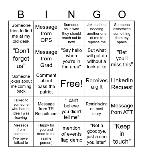 Jacob's Last Days Bingo Card