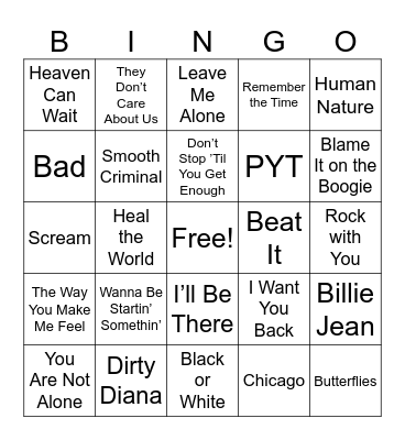 Michael Jackson Mixtape Bingo Card
