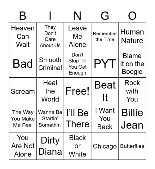 Michael Jackson Mixtape Bingo Card