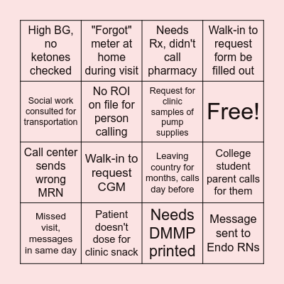 Diabetes Educator Bingo Card