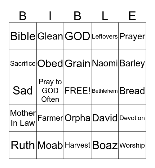 Ruth and Naomi Bingo Card