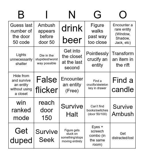 Roblox Doors Bingo Card