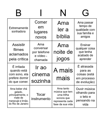 Coisas que a mica é ou ama fazer Bingo Card