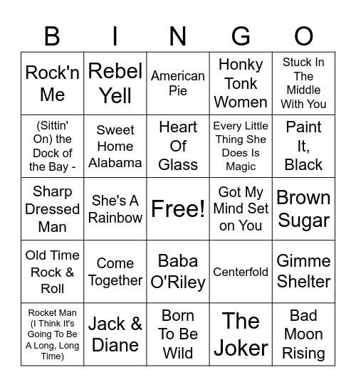 Old School Hits Bingo Card