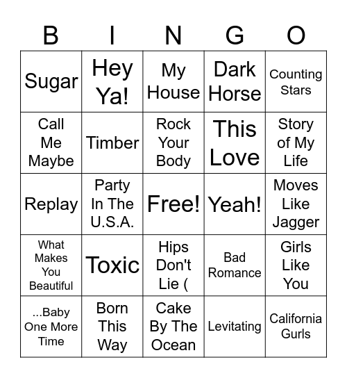 Newer Upbeat Mix Bingo Card