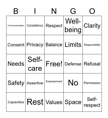 Healthy Boundaries Bingo Card
