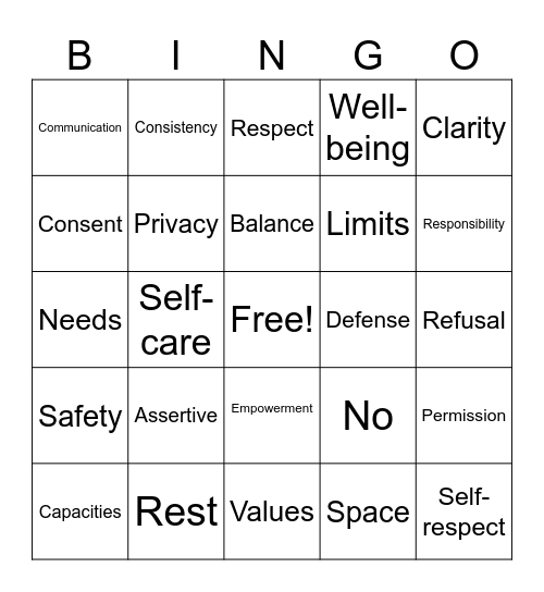 Healthy Boundaries Bingo Card