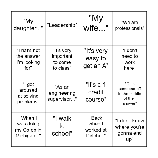 Fong's Tangent Bingo Card