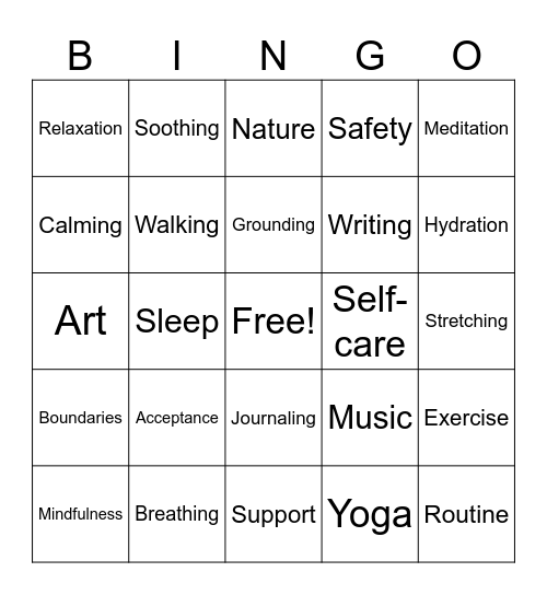 Trauma Coping Skills Bingo Card