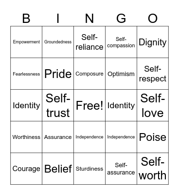 Self-Esteem and Confidence Bingo Card