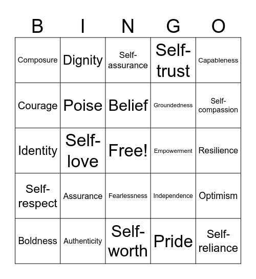 Self-esteem and confidence Bingo Card