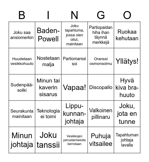 Vesikkojen 25-v juhlabingo! Bingo Card