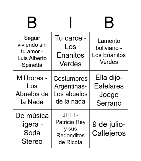 Bingo music Bingo Card