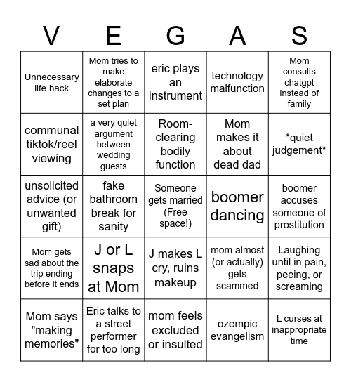 L&A Wedding Bingo Card