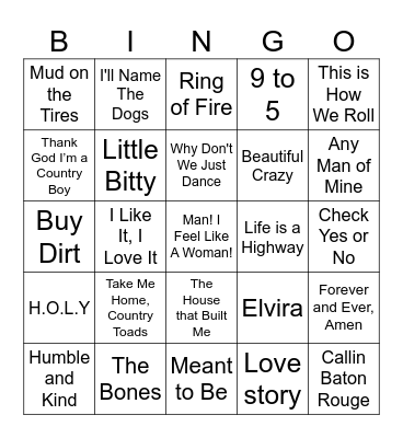 Country Songs Bingo Card