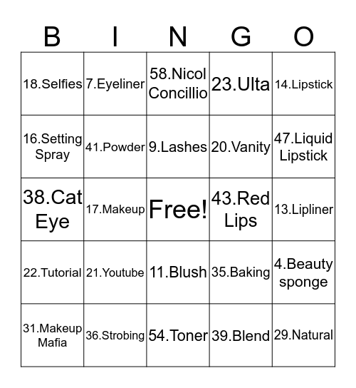 Makeup Bingo Card