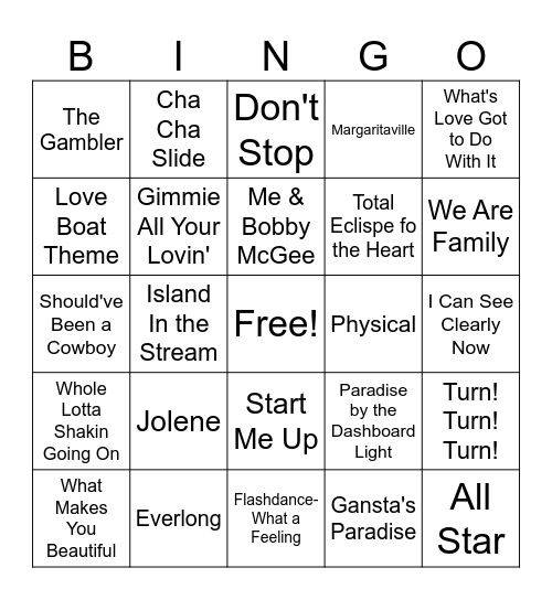 Gone But Not Forgotten - Music Bingo Card