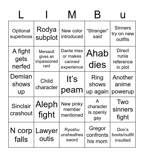 Canto 10 Bingo Card