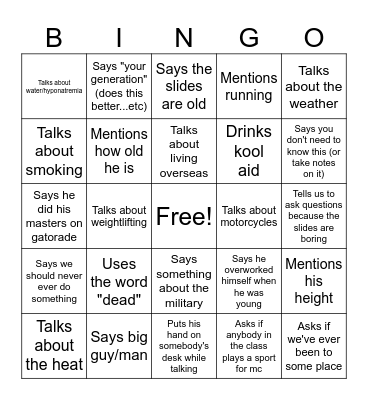 Dr. Long Fitness for Life Bingo Card