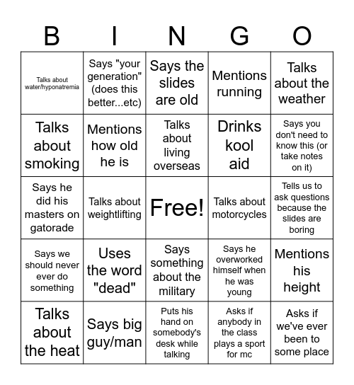 Dr. Long Fitness for Life Bingo Card