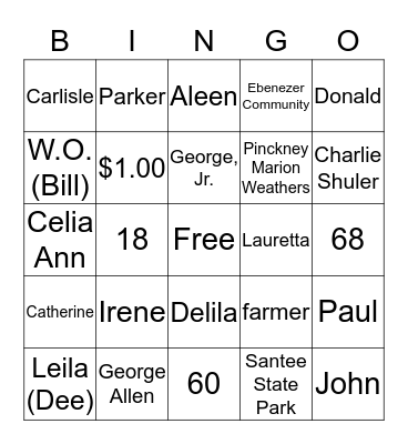 Weathers Reunion Bingo Card