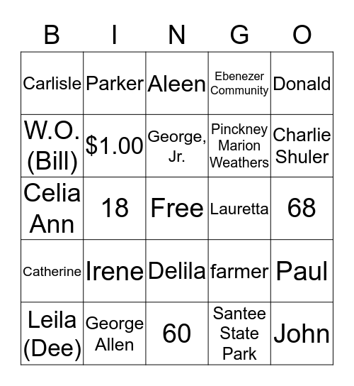 Weathers Reunion Bingo Card
