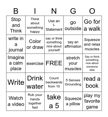 COPING SKILLS Bingo Card