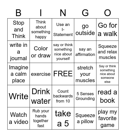 COPING SKILLS Bingo Card
