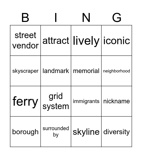 Discover New York Bingo Card